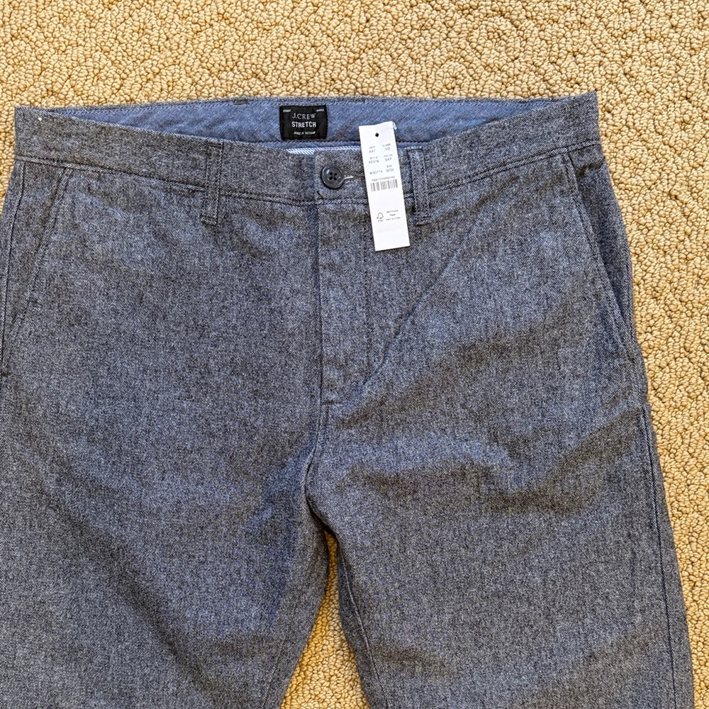 J. Crew Hthr Gray Tweed slim Tech Chino Trousers NWT 98% cotton, 2% stretch